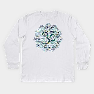 Namaste Word Art in Lotus with OM symbol Kids Long Sleeve T-Shirt